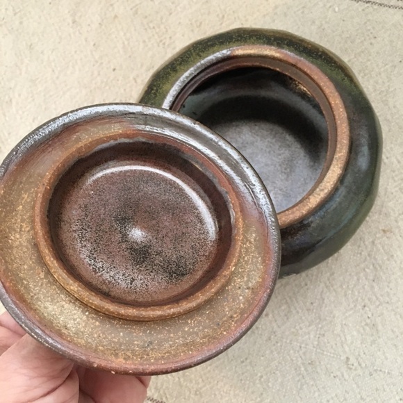 Stamped Pottery Dish Lid Dark Green Ombre Candy - Picture 3 of 8